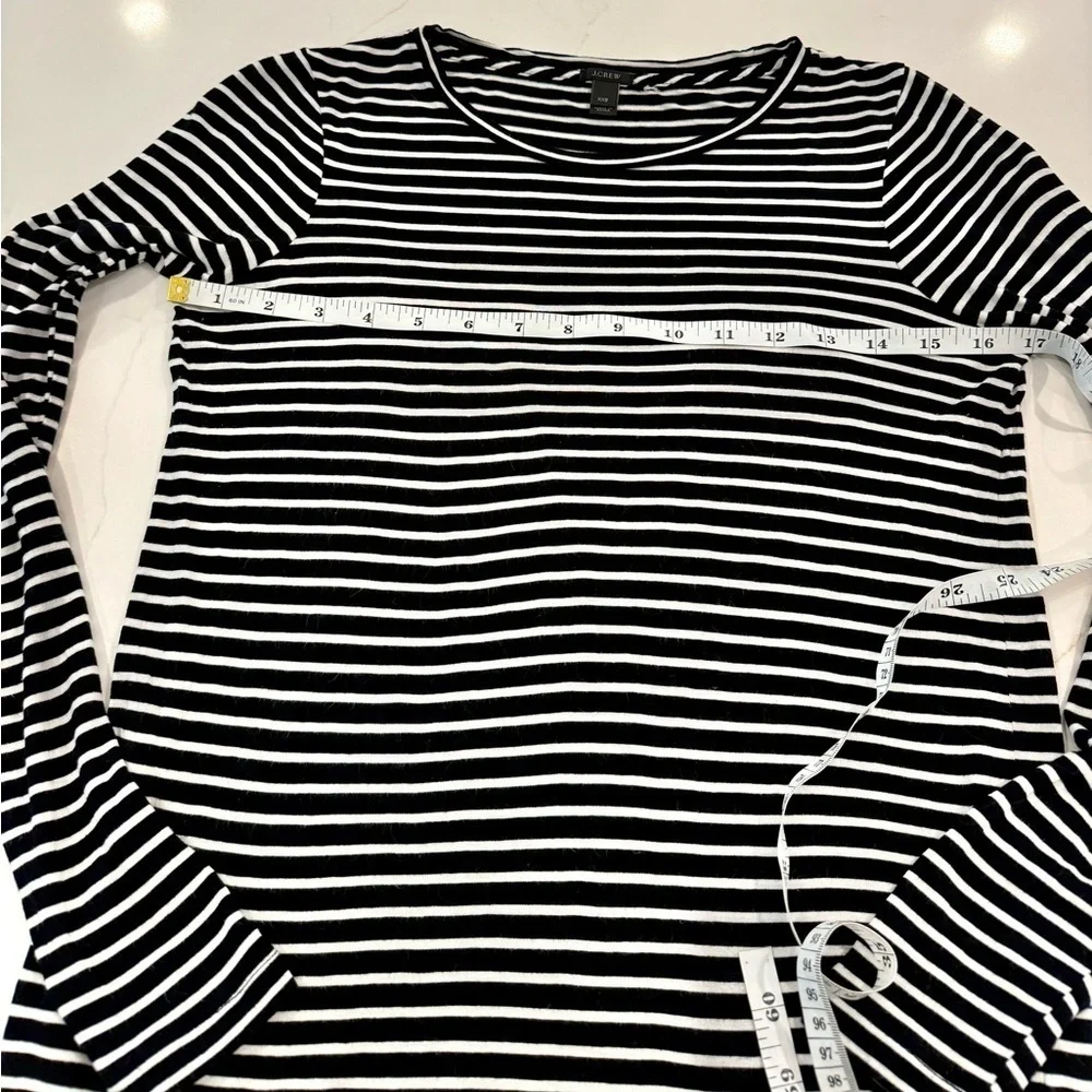 J Crew Black and White Striped Long Sleeve Crew Neck Top